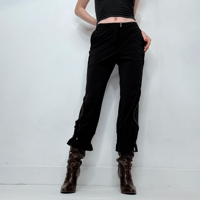 black grunge gothic cinched style ruffle capri pants