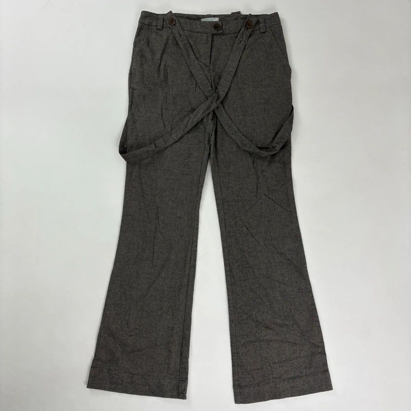 grey suspender flared suit trousers