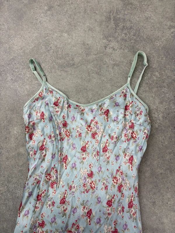 vintage bias cut baby blue floral dress