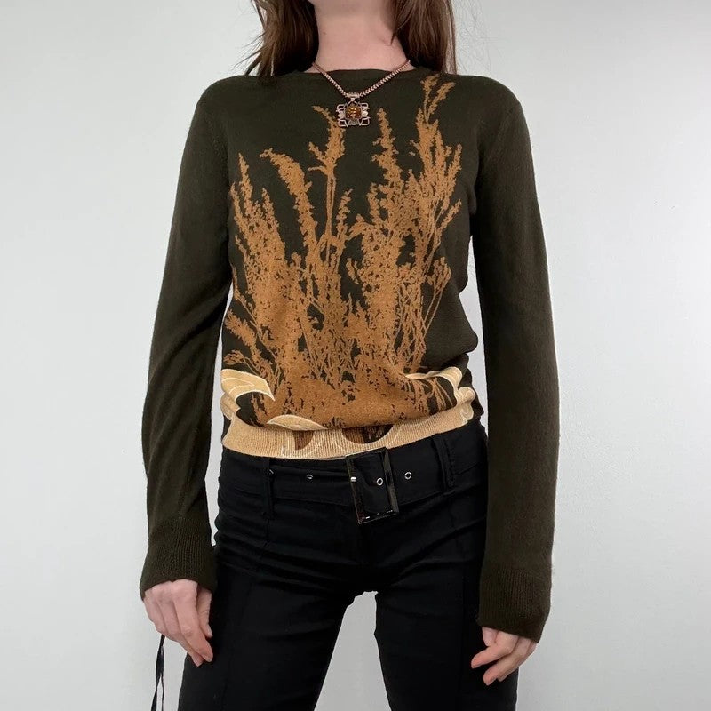 brown earthy graphic printed Y2K jumper