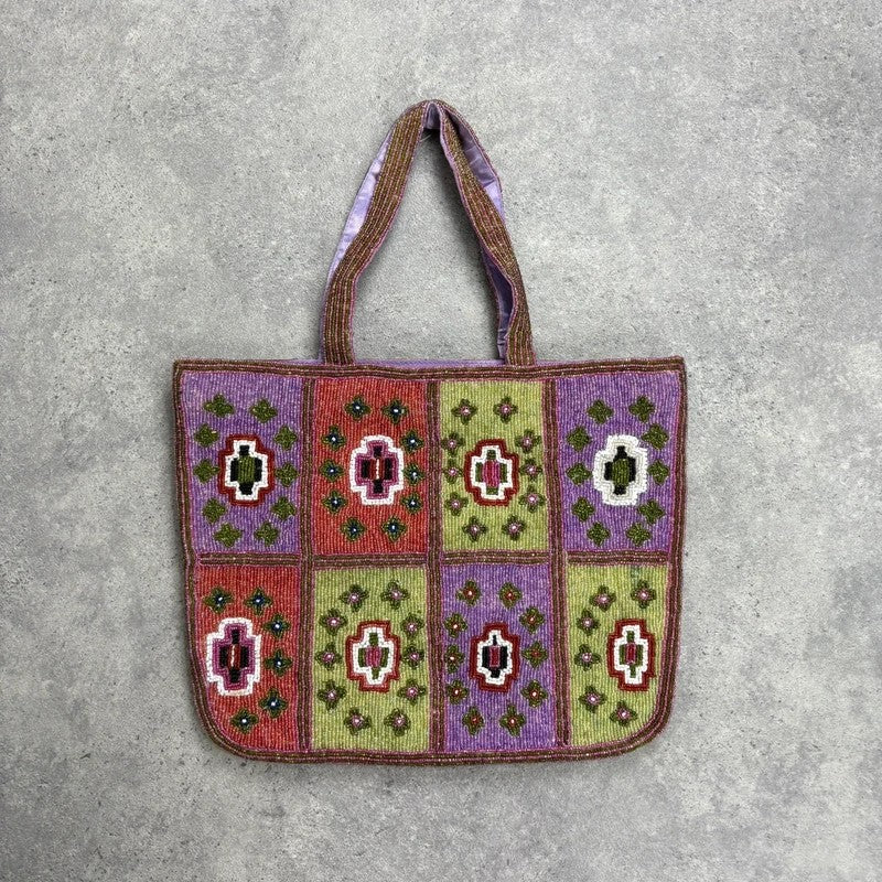 Beaded patchwork hippy boho tote handbag