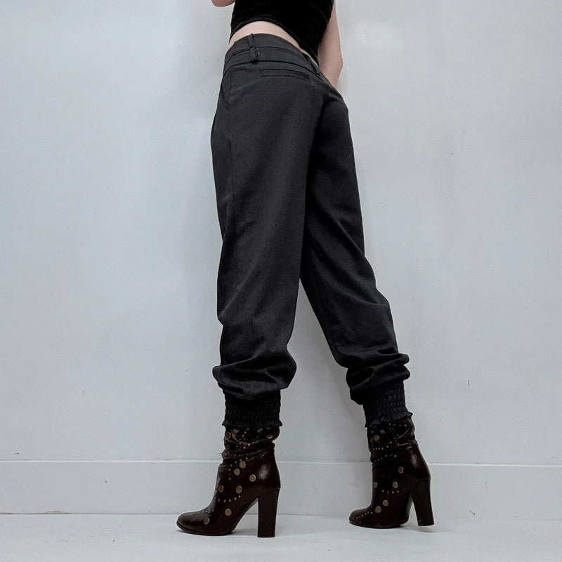 grey pleated front puff slouch trousers