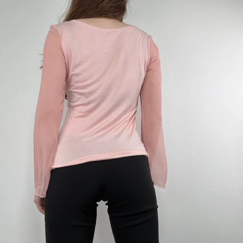 pink flared long sleeve t-shirt
