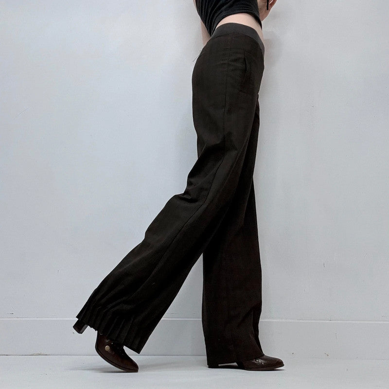 Cop Copine brown pinstripe check stretch waist low rise trousers