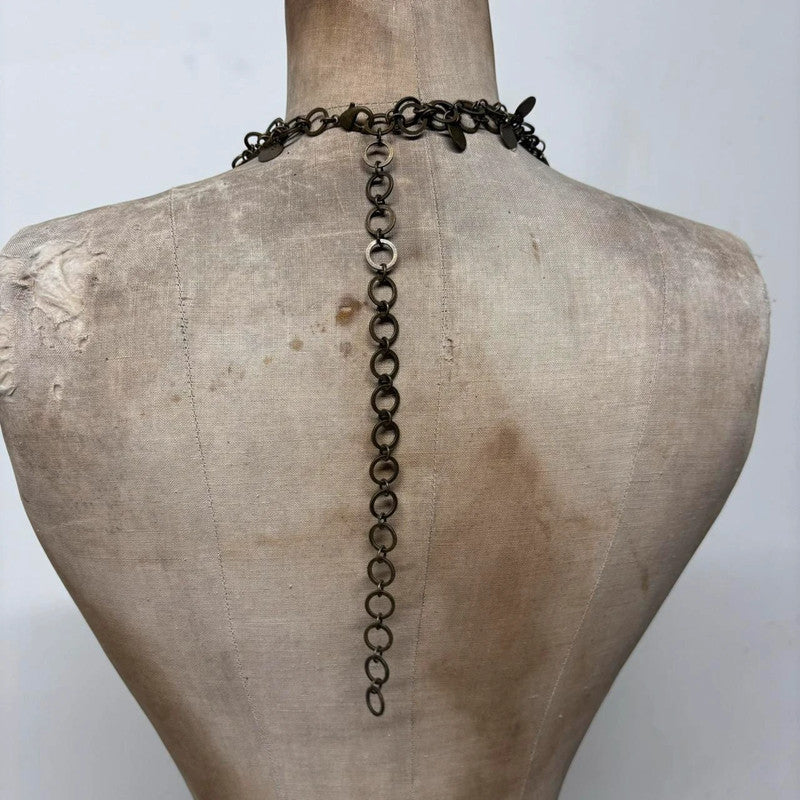 brass link coin long chain necklace