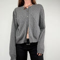 grey wool knitted pointelle cardigan