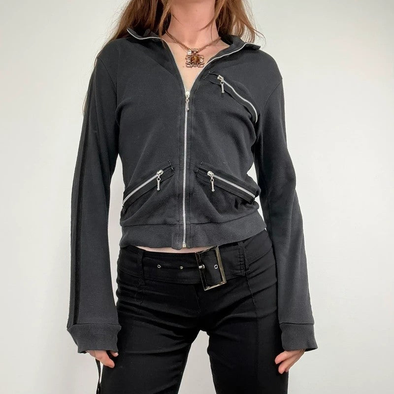 Black grunge jersey Zip-up sweater