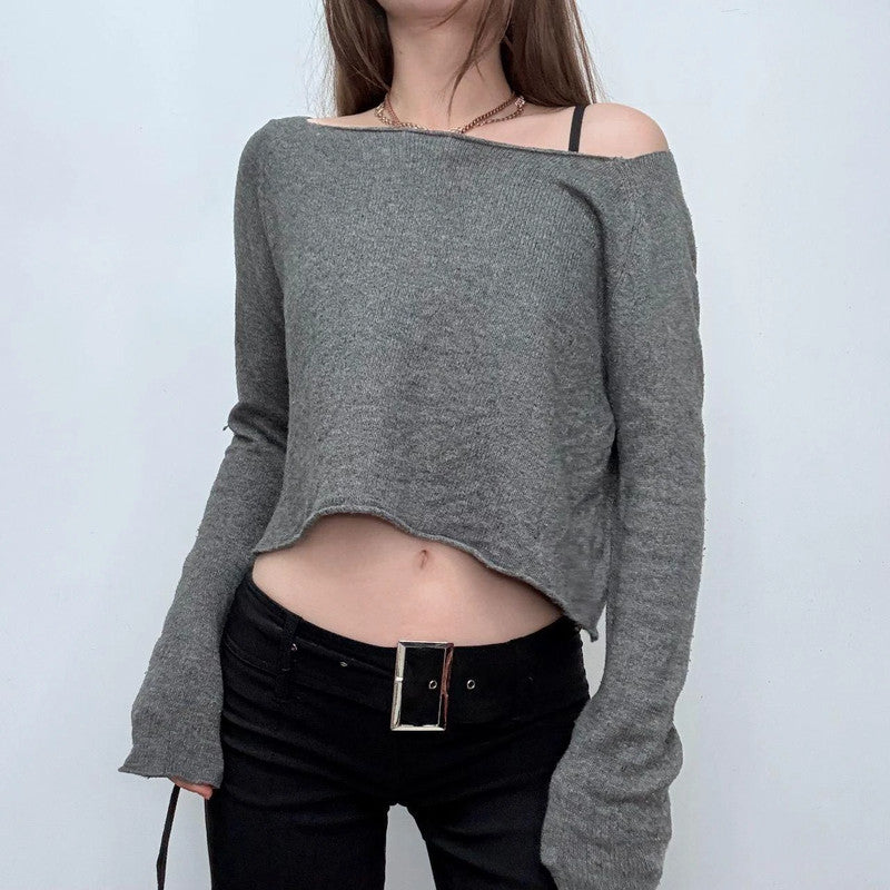 grey slash neck slouchy jumper