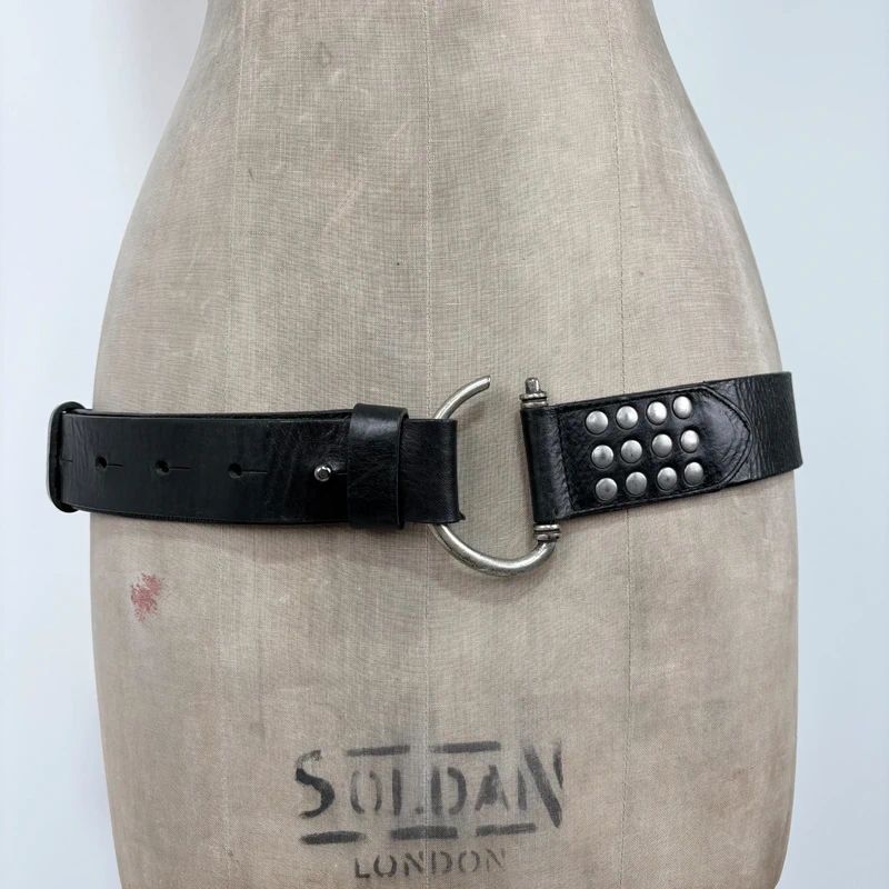 black leather studded silver metal belt