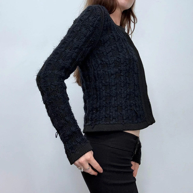 navy chunky knit cropped maje cardigan