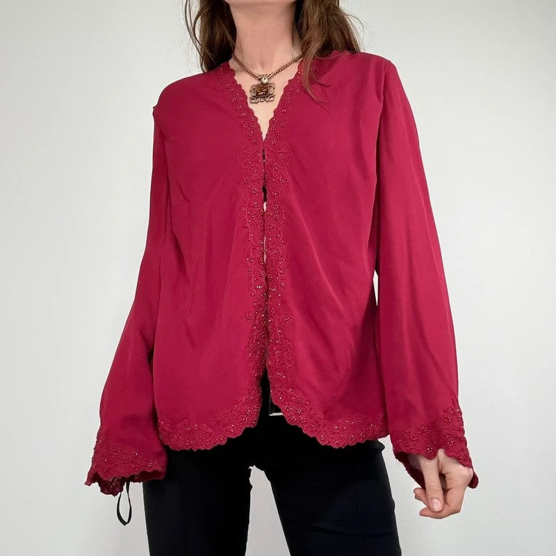 Pink silk beaded floaty embellished shirt cardi