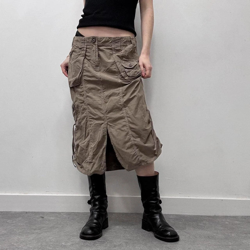 cargo khaki puff skirt