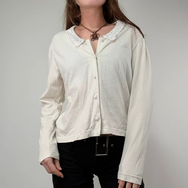 White cotton lace crochet Laura Ashley shirt