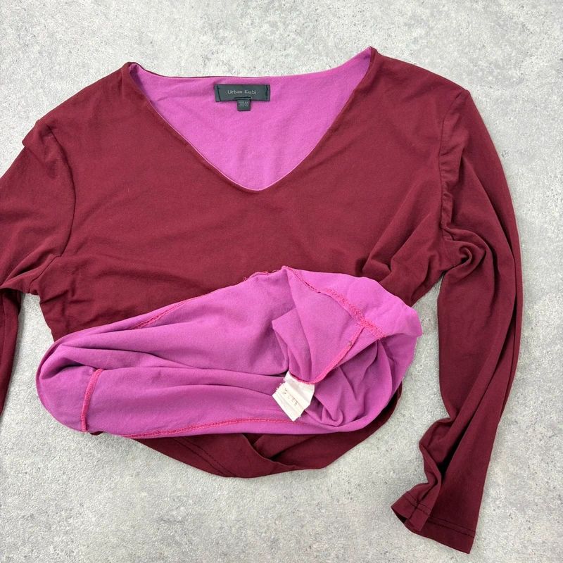 layered burgundy slouchy 3/4 length sleeve t-shirt