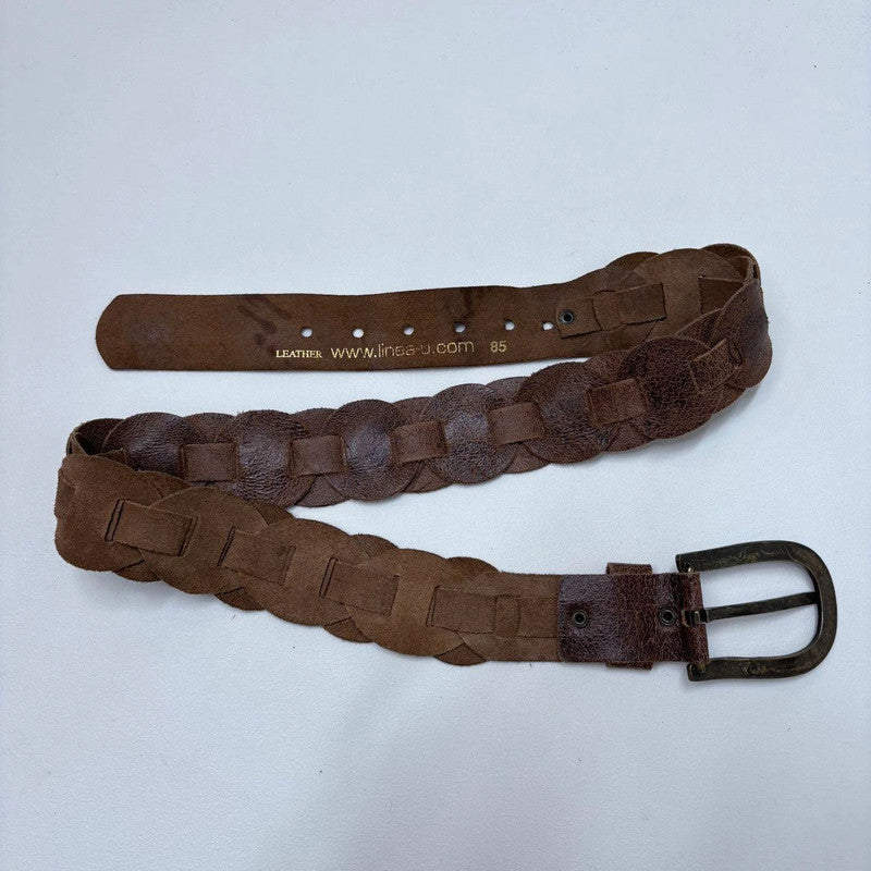 brown leather woven boho belt