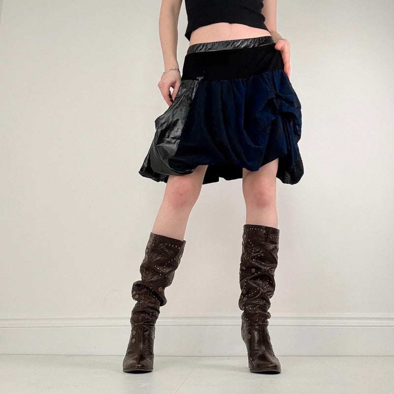black gathered draped puff skirt