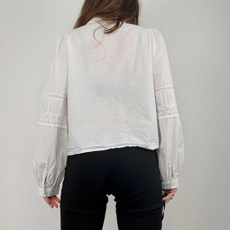 white cotton lace puff shirt