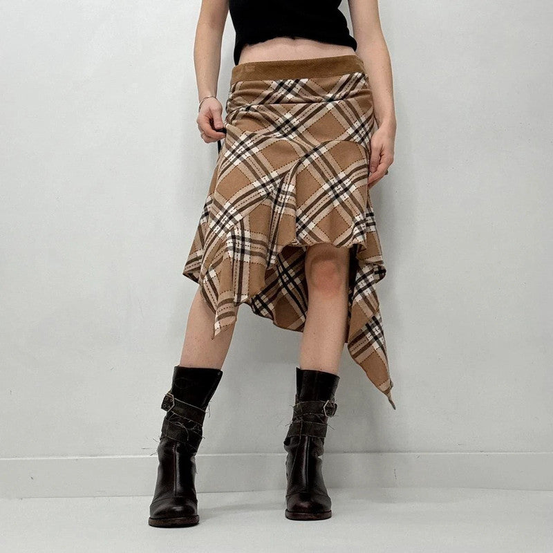 tartan checked asymmetric ruffle skirt