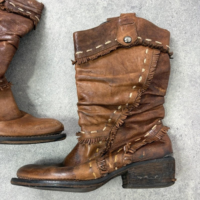 Brown leather slouchy western boots