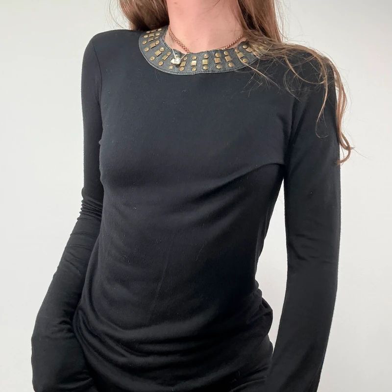 Kate moss for topshop Black Studded Leather T-Shirt