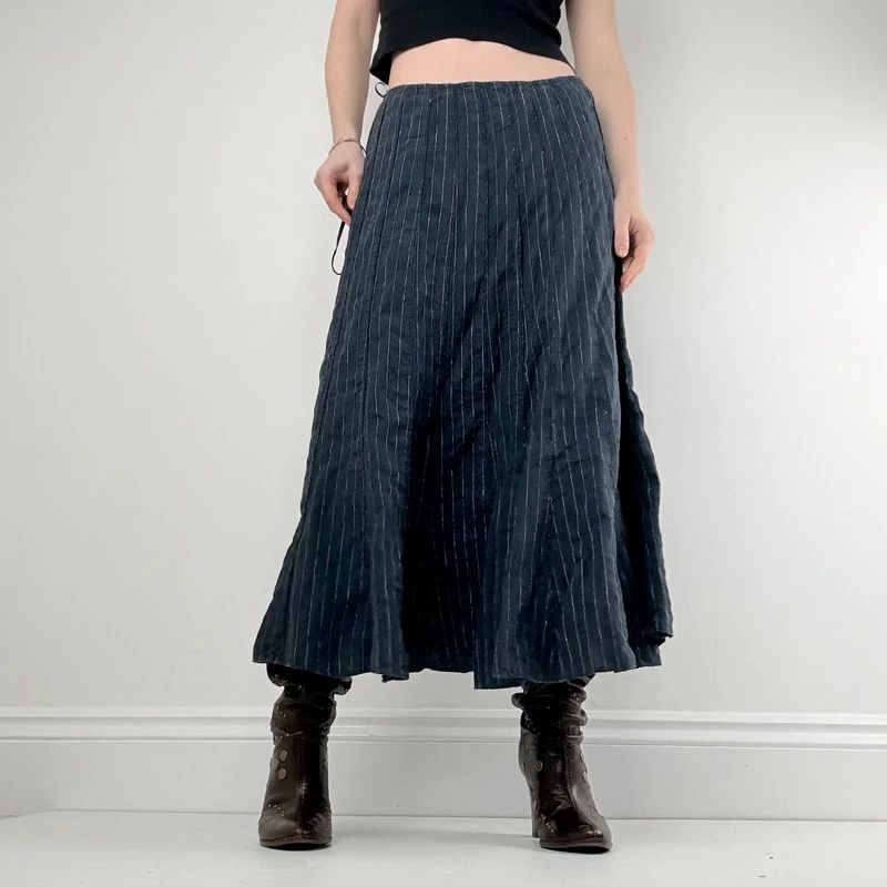 navy linen pinstripe maxi skirt