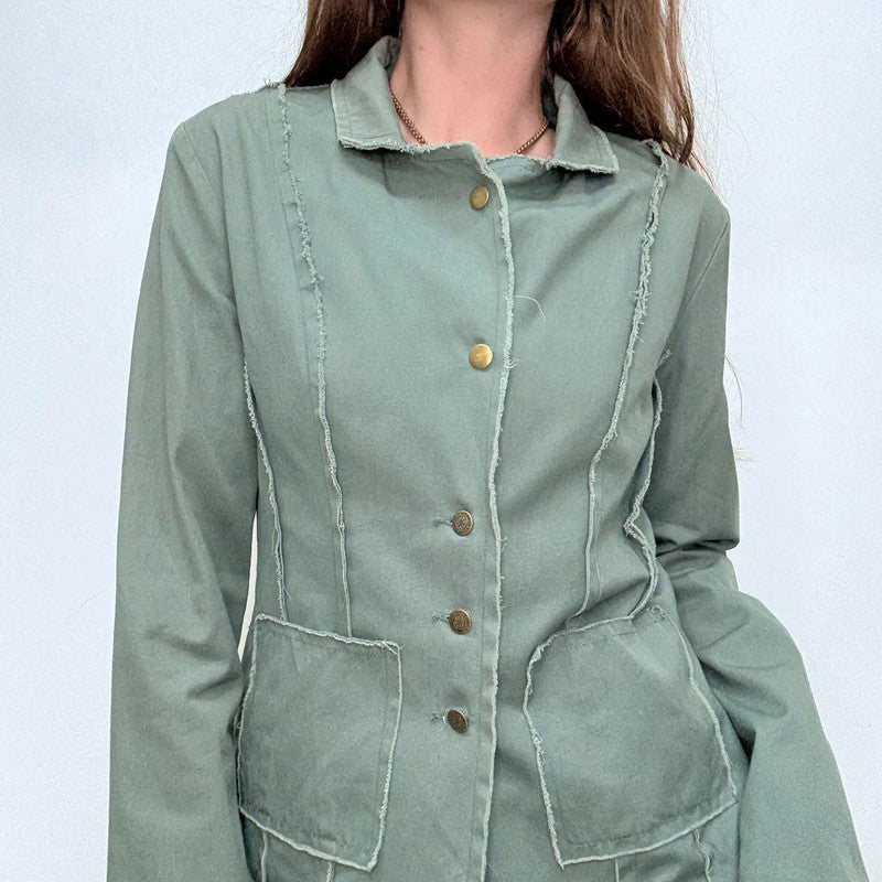 green high flared military jacket
