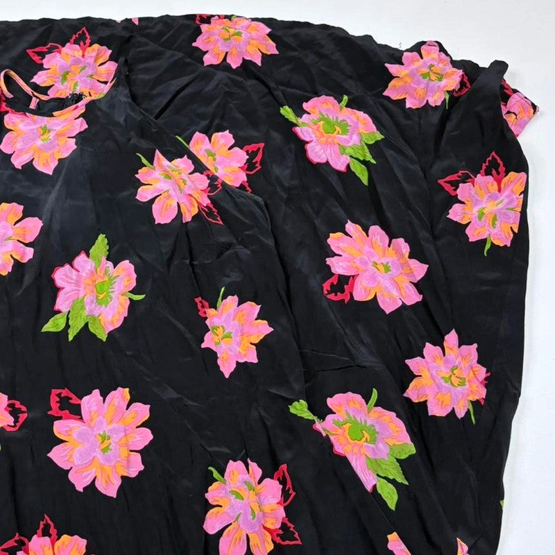 black floral bias cut maxi dress