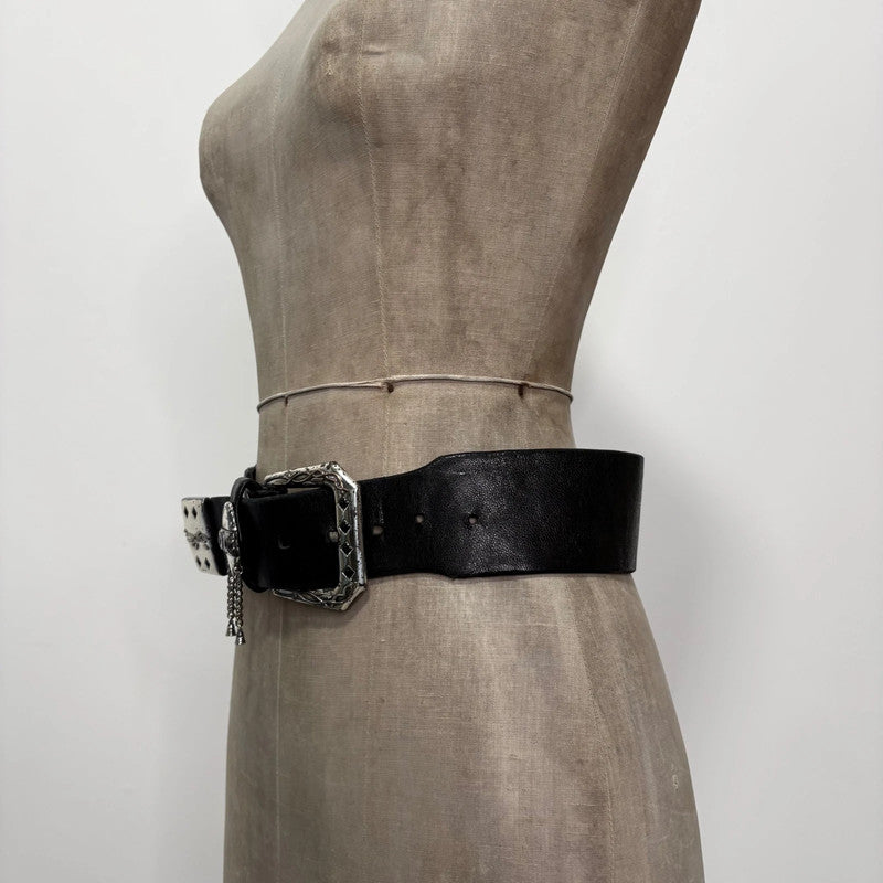 thick black leather buckle belt