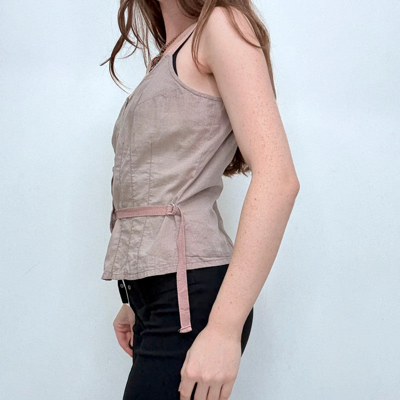 beige utility button vest