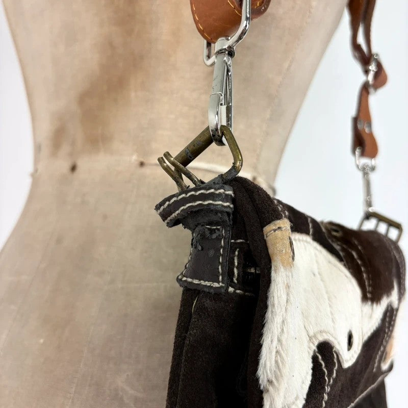 brown suede cowhide leather patchwork bag