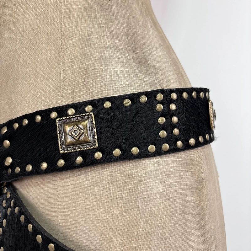 black cowhide studded western belt