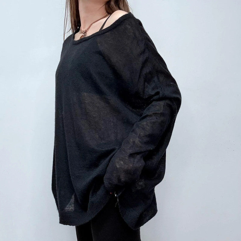 sheer wide neck black mohair jumper