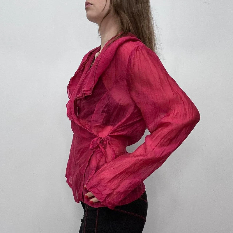 pink sheer layered wrap top