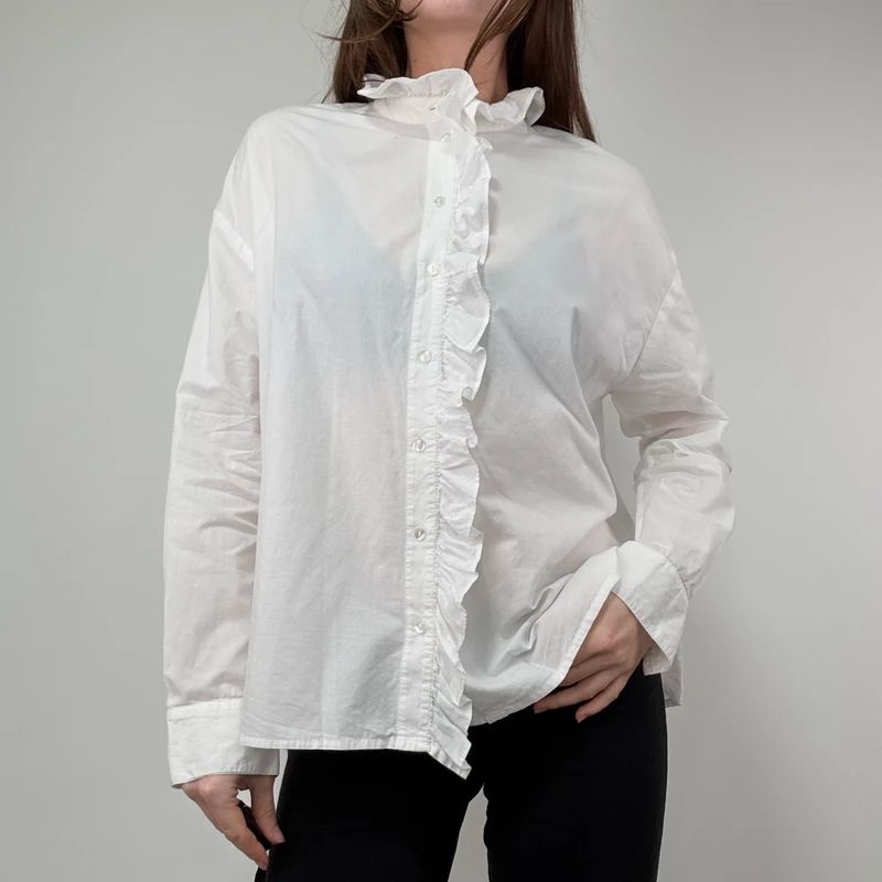 Edwardian white cotton Ruffle Coquette Shirt