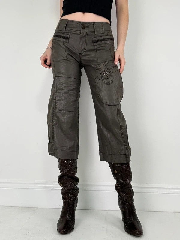 brown stright leg cropped capri pants