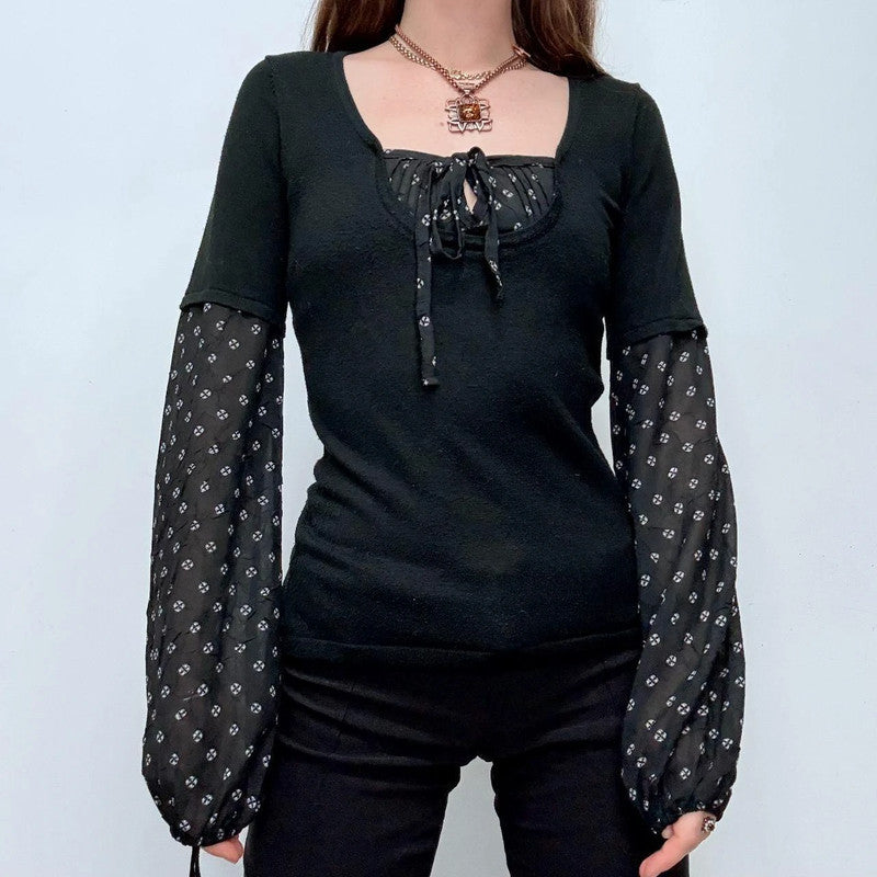 black fitted flared puff shirt