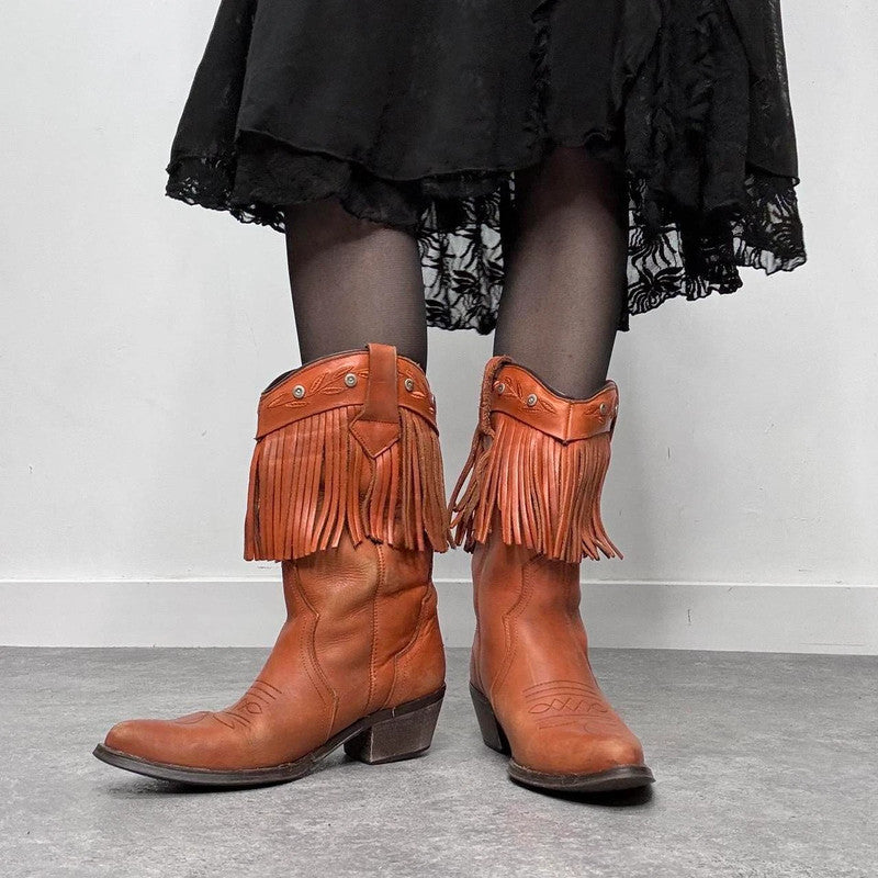 tan leather fringe cowboy boots