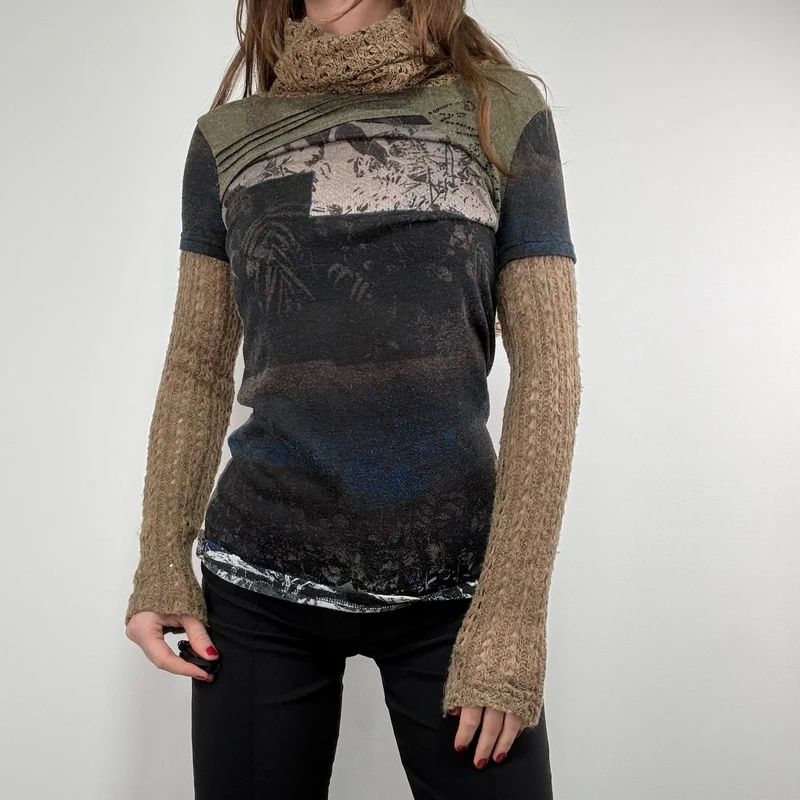 graphic distressed knit jumper