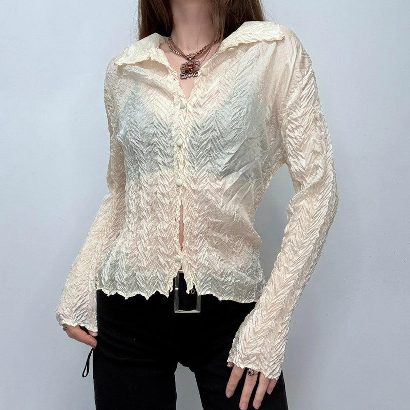 cream crinkle fitted shirt