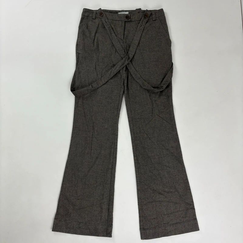 grey suspender flared suit trousers