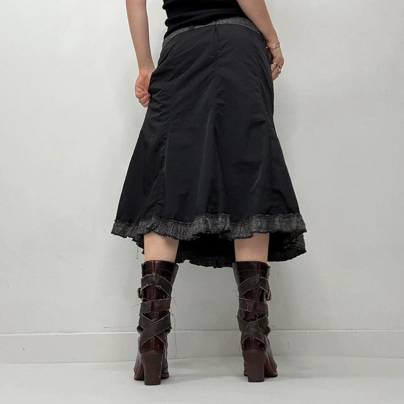 black gothic layered midi skirt