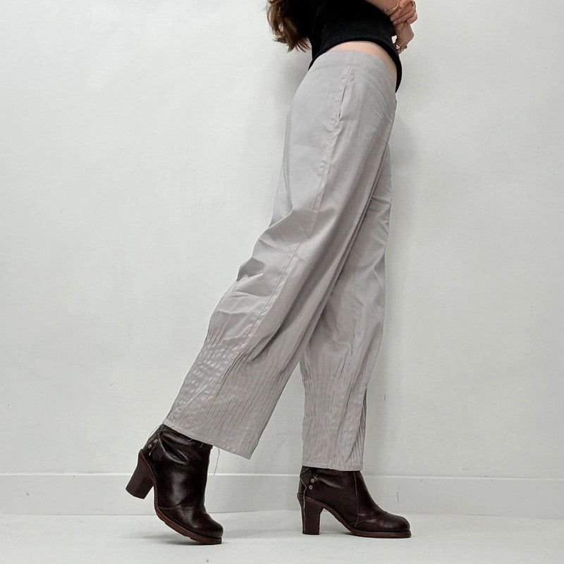 grey pleated puff barrel trousers