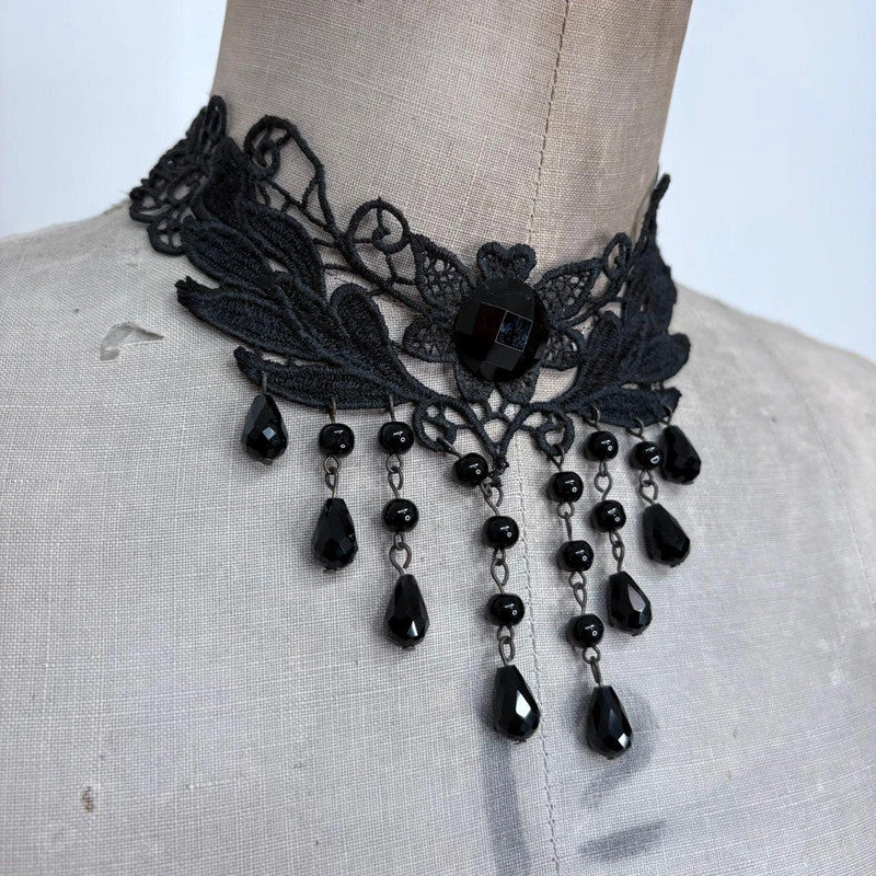 beaded gothic grunge drop necklace