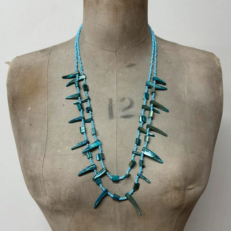 blue beaded shell necklace