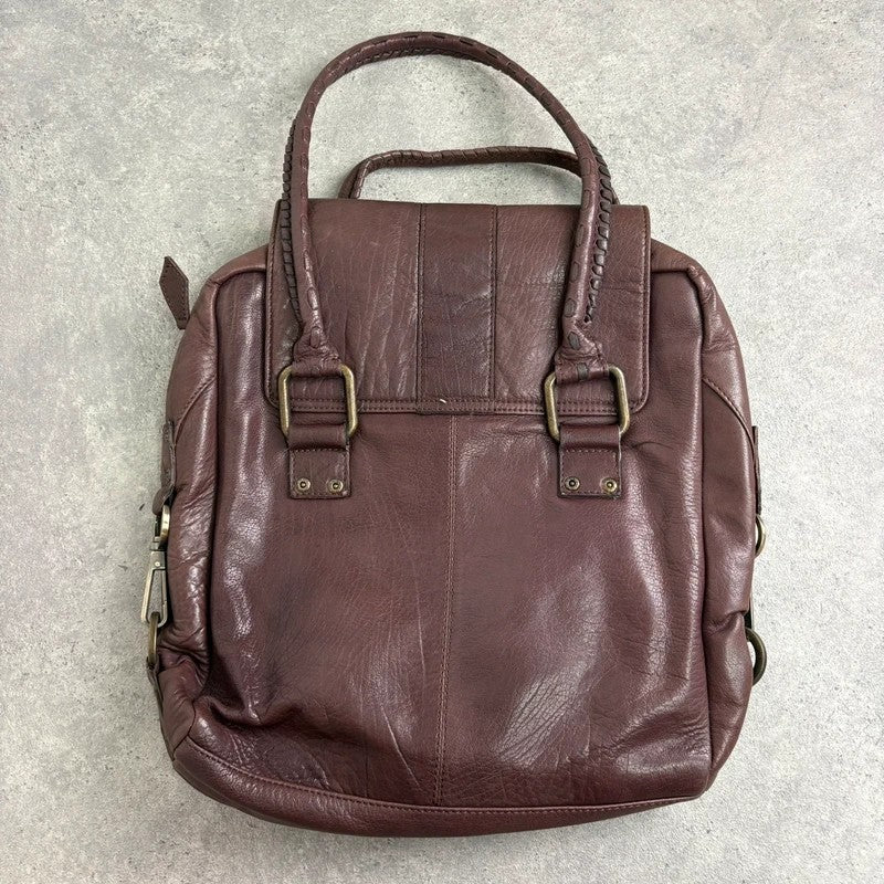 Brown buckle Y2K pocket slouchy tote bag