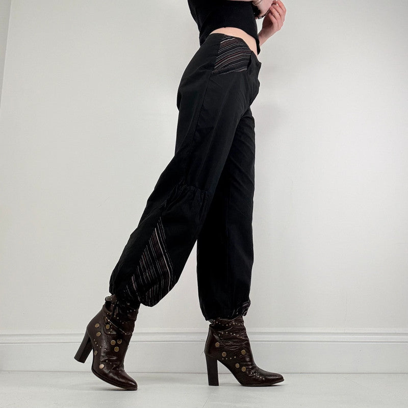 Low rise black puff pinstripe trousers