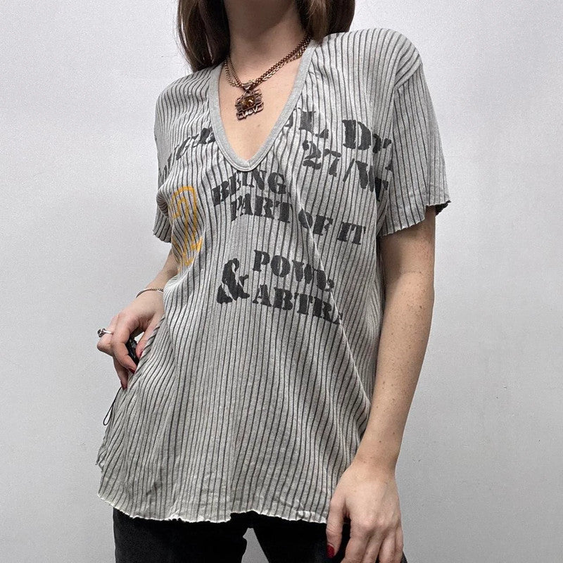 ribbed striped graphic printed tshirt