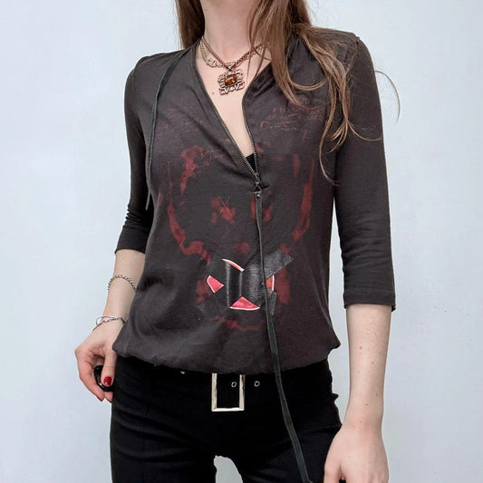 asymmetric zip print grunge t-shirt