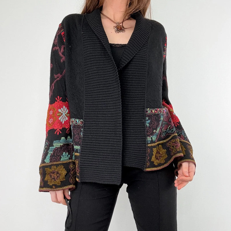 black ribbed patterned boho hippie cardigan