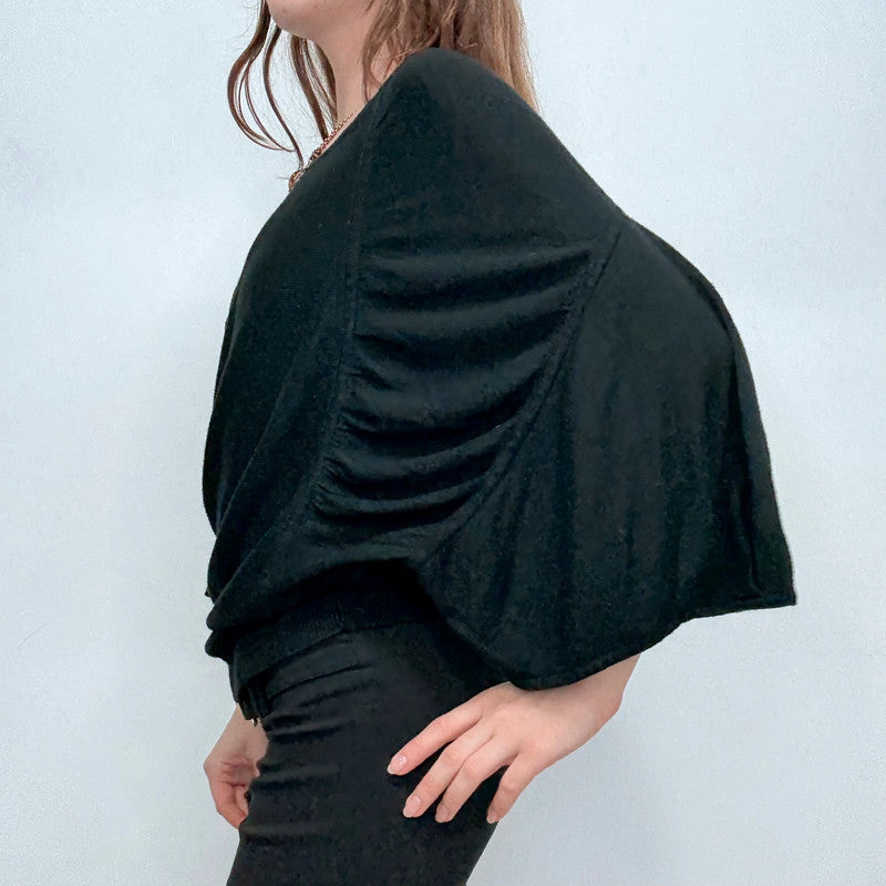 black knit gathered draped batwing jumper